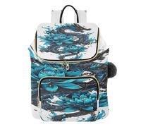 Mnsruu Gesteppter Rucksack für Damen, schwarzer Drache, Lotus, Reise-Laptop-Tasche mit Gepäckgurt und versteckten Taschen, leicht, lässig, Arbeit, College, Tagesrucksack (29 × 17 × 36 cm)