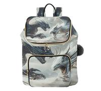 Mnsruu Gesteppter Rucksack für Damen, schwarzer Drache, weißer Drache, Reise-Laptop-Tasche mit Gepäckgurt und versteckten Taschen, leicht, lässig, Arbeit, Uni, Tagesrucksack (29 × 17 × 36 cm)