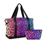 Mnsruu Große Wochenendtasche, Reisetasche mit Schuhfach und Nasstasche, Dschungelmotiv, buntes Leopardenmuster, mit Kulturbeutel, #04, Einheitsgröße, modisch