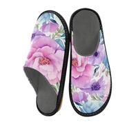 Mnsruu Hausschuhe für Herren, Pfingstrosen, rosa Blumen, warm, flauschig, rutschfeste Sohlen für drinnen und draußen, Pfingstrose, rosa Blumen, 38.5/39 EU