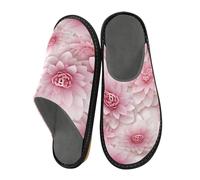 Mnsruu Hausschuhe für Herren, rosa Blumen, warm, flauschig, rutschfeste Sohlen für drinnen und draußen, Rosa Blumen, 45/45.5 EU