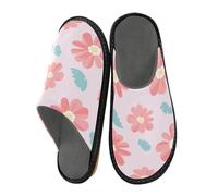 Mnsruu Hausschuhe für Herren, rosa, niedliche Blumen, warm, flauschig, rutschfeste Sohlen für drinnen und draußen, Rosa süße Blumen, 42/43 EU