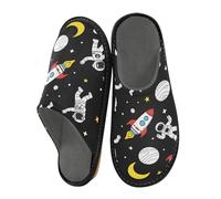 Mnsruu Herren Hausschuhe Astronaut Rakete Planet Sterne Muster Warm Fuzzy Haus Hausschuhe für Frauen rutschfeste Indoor/Outdoor Sohlen, Astronaut Rakete Planet Sterne Muster, 45/45.5 EU