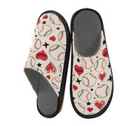 Mnsruu Herren Hausschuhe Baseball Love Star Muster Warm Fuzzy House Slippers für Frauen rutschfeste Indoor/Outdoor Sohlen, Baseball-Liebesstern-Muster, 45/45.5 EU