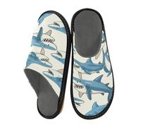 Mnsruu Herren-Hausschuhe, blau, Hai, warm, flauschig, rutschfest, für drinnen und draußen, Blauer Hai, 45/45.5 EU
