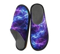 Mnsruu Herren-Hausschuhe, blau, lila, Blitz, Strom, Kreuz, Blitz, warm, flauschig, für Damen, rutschfeste Sohlen für drinnen und draußen, Blau / Lila Lightning Elektrizität Kreuz Lightning, 45/45.5 EU