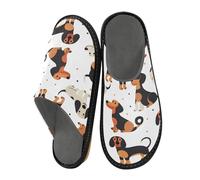 Mnsruu Herren Hausschuhe Cartoon Happy Dackel Warm Fuzzy House Slippers für Frauen Rutschfeste Indoor/Outdoor Sohlen, Cartoon Happy Dackel, 40 EU