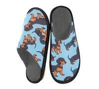 Mnsruu Herren-Hausschuhe, Dackel, nahtloses Muster, warm, flauschig, rutschfeste Sohlen für drinnen und draußen, Nahtloses Dackelmuster 2, 40 EU