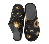 Mnsruu Herren Hausschuhe Golden Sun Star Moon Pattern Warm Fuzzy House Slippers für Frauen Rutschfeste Indoor/Outdoor Sohlen, Goldene Sonne, Stern, Mond, 45/45.5 EU