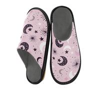 Mnsruu Herren-Hausschuhe, Halbmond-Stern-Muster, warm, flauschig, rutschfeste Sohlen für drinnen und draußen, Halbmond-Sternmuster, 45/45.5 EU