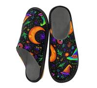 Mnsruu Herren-Hausschuhe, Hexe, Mond, Sterne, Muster, warm, flauschig, rutschfeste Sohlen für drinnen und draußen, Hexe Mond Sterne Muster, 45/45.5 EU