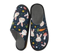 Mnsruu Herren-Hausschuhe, Kaninchenkopf, Karotten-Sternmuster, warm, flauschig, rutschfeste Sohlen für drinnen und draußen, Hasenkopf Karotte Stern Muster, 45/45.5 EU