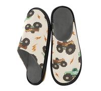 Mnsruu Herren Hausschuhe Lightning Truck Muster Warm Fuzzy Hausschuhe für Frauen rutschfeste Indoor/Outdoor Sohlen, Lightning-Truck-Muster, 45/45.5 EU