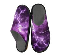 Mnsruu Herren-Hausschuhe, lila, blitzend, warm, flauschig, rutschfeste Sohlen für drinnen und draußen, Purple Lightning, 45/45.5 EU