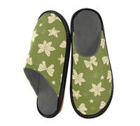 Mnsruu Herren-Hausschuhe mit Schleife, Stern, Blumenmuster, warm, flauschig, rutschfeste Sohlen für drinnen und draußen, Schleife Stern Blumenmuster, 45/45.5 EU