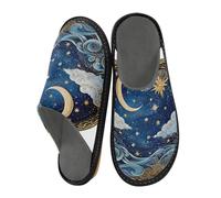 Mnsruu Herren-Hausschuhe, Mond, Sterne, Kreise, warm, flauschig, rutschfeste Sohlen für drinnen und draußen, Mond, Sterne, Kreise, 45/45.5 EU