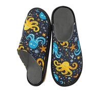 Mnsruu Herren-Hausschuhe, Motiv: Oktopus, Motiv: Seesterne, warm, flauschig, rutschfeste Sohlen für drinnen und draußen, Octopus Sea Stars 2, 37.5/38 EU