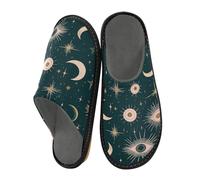 Mnsruu Herren Hausschuhe Mysterious Eyes Mond Stern Muster Warm Fuzzy Haus Hausschuhe für Frauen rutschfeste Indoor/Outdoor Sohlen, Mysterious Eyes Moon Star Pattern, 45/45.5 EU