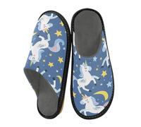 Mnsruu Herren Hausschuhe Raster Einhörner Sterne Muster Warm Fuzzy Haus Hausschuhe für Frauen Rutschfeste Indoor/Outdoor Sohlen, Raster Einhörner Sterne Muster, 45/45.5 EU