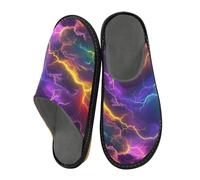 Mnsruu Herren-Hausschuhe, Regenbogen-Blitzmuster, warm, flauschig, rutschfeste Sohlen für drinnen und draußen, Regenbogen-Lightning-Muster, 45/45.5 EU