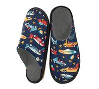 Mnsruu Herren-Hausschuhe, Rennsport, fünfzackiger Stern, buntes Muster, warm, flauschig, rutschfeste Sohlen für drinnen und draußen, Racing Fünfzackiger Stern, buntes Muster, 45/45.5 EU