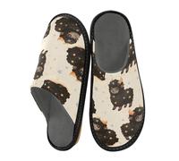 Mnsruu Herren-Hausschuhe, schwarz, Schaf, Sterne, Muster, warm, flauschig, rutschfeste Sohlen für drinnen und draußen, Schwarzes Schaf-Sternmuster, 45/45.5 EU