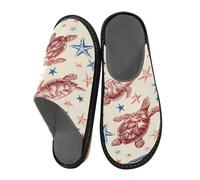 Mnsruu Herren Hausschuhe Sea Star Turtle Warm Fuzzy House Slippers für Frauen Rutschfeste Indoor/Outdoor Sohlen, Sea Star Turtle, 45/45.5 EU