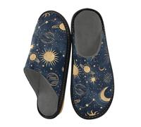 Mnsruu Herren-Hausschuhe, Sonne, Mond, Sterne, Muster, warm, flauschig, rutschfeste Sohlen für drinnen und draußen, Sonne, Mond, Sterne, 45/45.5 EU