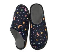 Mnsruu Herren Hausschuhe Stern Mond Muster Warm Fuzzy Hausschuhe für Frauen rutschfeste Indoor/Outdoor Sohlen, Stern-Mond-Muster, 45/45.5 EU