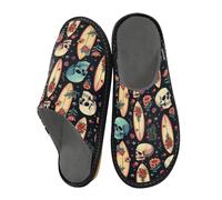 Mnsruu Herren-Hausschuhe, tropisches Blumenmuster, Totenkopf-Design, warm, flauschig, rutschfeste Sohlen für drinnen und draußen, Tropisches Blumen-Surfbrett-Muster, 36/37 EU