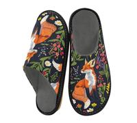 Mnsruu Herren Slipper Fox und Piant Warm Fuzzy House Slippers für Frauen Rutschfeste Indoor/Outdoor Sohlen, Fox und Piant, 37.5/38 EU