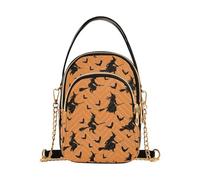 Mnsruu Hexe Fledermaus Happy Halloween Orange Crossbody Bag Kleine Schulterhandtaschen Leder Geldbörse für Damen