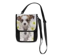 Mnsruu Hipster Reisebrieftasche mit süßem Chihuahua-Welpe und Blumen, Reisepasshülle, Kreditkartenhalter, Tasche, Unisex, Crossbody-Börse, Reisebrieftasche mit verstellbarem Riemen, #01,