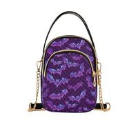 Mnsruu Kleine Umhängetasche mit Fledermausmotiv "Happy Halloween", Leder, Blau