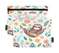 Mnsruu Niedliches Faultier-Federmäppchen für 3-Ringordner, 2 Stück Binder-Federmäppchen mit Reißverschluss, transparentes Fenster, Reißverschluss, Federmäppchen für Bürobedarf, Mehrfarbig