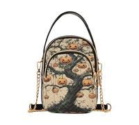 Mnsruu Pumpkin Tree Bat Happy Halloween Crossbody Bag Small Shoulder Handtaschen Leder Geldbörse für Damen