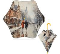 Mnsruu Regenschirm für Kinder, Motiv: Malerei, Schlosshaus, Straße, niedlicher Regenschirm für Jungen und Mädchen, Kleinkinder, UV/Sonne, Regen, winddicht