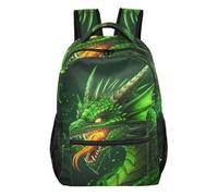 Mnsruu Reise-Laptop-Rucksack, grüner Feuerdrachenkopf-Rucksack, leichter und wasserabweisender Schulrucksack für Teenager, Jungen, Mädchen, Erwachsene, Green Fire Dragon Head, M, Casual