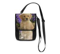 Mnsruu Reisebrieftasche mit Hunde- und Lila-Blumen-Motiv, Reisepasshülle, Kreditkartenhalter, Tasche, Unisex, Umhängetasche, Reisebrieftasche mit verstellbarem Riemen, #01, Einheitsgröße, modisch