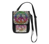 Mnsruu Reisebrieftasche mit Leopardenmuster und Hippie-Peace-Motiv, buntes Symbol, Reisepasshülle, Kreditkartenhalter, Tasche, Unisex, Umhängetasche, Reisebrieftasche mit verstellbarem Riemen, #01,