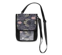 Mnsruu Reisebrieftasche mit süßem Mond und Blumenmuster, Reisepasshülle, Kreditkartenhalter, Tasche, Unisex, Crossbody-Geldbörse, Reisebrieftasche mit verstellbarem Riemen, #01, Einheitsgröße, modisch