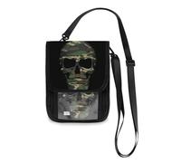 Mnsruu Reisebrieftasche, Reisepass, Kreditkartenetui, Geldbörse, Unisex, Umhängetasche, Reisebrieftasche, mit verstellbarem Riemen, Camouflage-Totenkopf-Design, Schwarz, #01, Einheitsgröße, modisch