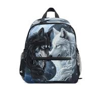 Mnsruu Rucksack für Kleinkinder, Motiv: Wolf, Galaxie, Yin-Yang, Wölfe, Winter, Wald, Kinder, Kindergarten, Vorschule, Schultasche, Mini-Kindergarten, Reisen, Büchertasche für Mädchen und Jungen
