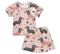 Mnsruu Schlafanzug-Set für Kinder, Motiv: Dackel-Hunde, kurzärmelig, Baumwolle, Nachtwäsche für Jungen und Mädchen, mehrfarbig, 14 Jahre