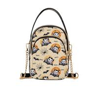 Mnsruu Schwarze Spinnennetz, Fledermaus, Gelb, Happy Halloween, Umhängetasche, kleine Schulterhandtaschen, Ledergeldbörse für Damen