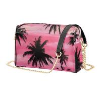 Mnsruu Trendige Umhängetasche für Damen, süße gelbe Ente, Schultertasche mit Fronttasche mit Reißverschluss, leichtes PU-Leder, Reisehandtasche für Handy, Geldbörse, Essentials, Blau-rosa Palmenmuster