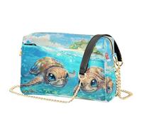 Mnsruu Umhängetaschen für Damen, Cartoon-Schildkröte, Schwimmen, Leder, Umhängetasche, Handtasche