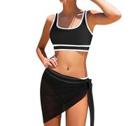 MNSWR Badeanzug Mädchen,Bikini-Set Badeanzug Mädchen mit Rock Cool Mädchen Sommer Perioden Bikini Teenager Mädchen Bikini Rock 3er Bikini Kinder(Schwarz,13-14 Jahre)