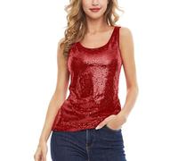 MNSWR Damen Karneval Kleidung Damen Ärmelloses Glitzer-Pailletten-Tanktop, Weste, Oberteil, glitzerndes Leibchen für und Mädchen(Rot,L)