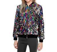 MNSWR Damen Karneval Kleidung Damen Baseball Jacke mit Perlen Pailletten Verzierungen Reißverschluss Design Langarm Freizeitmantel für lässige Eleganz(Mehrfarbig,3XL)